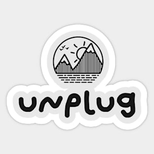 UNPLUG Minimalist Mountain Sunset Cirle Design With Birds Flying Over Sticker